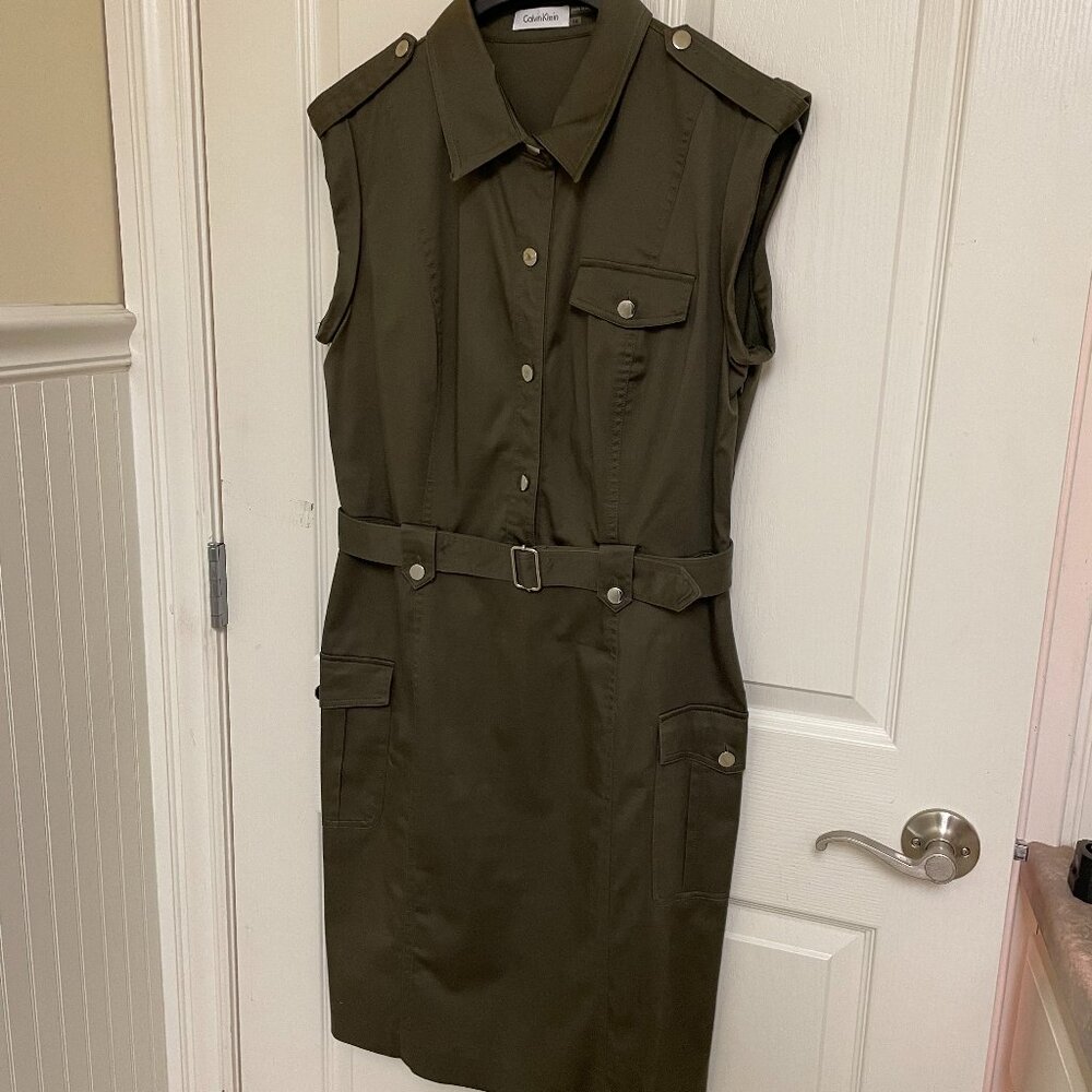 Calvin Klein army green military style dress